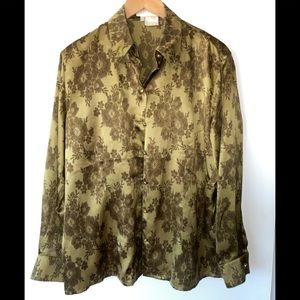 ESCADA MARGARETHA LEY LONG SLEEVE SILK BLOUSE GOLD BUTTONS GERMANY VINTAGE 44